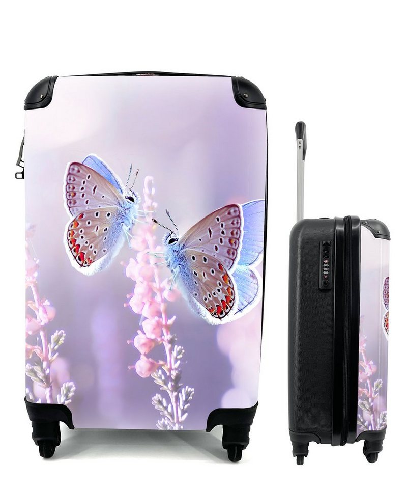 MuchoWow Handgepäckkoffer Schmetterling - Lavendel - Blumen - Lila, 4 Rollen, Reisetasche mit rollen, Handgepäck für Ferien, Trolley, Reisekoffer von MuchoWow