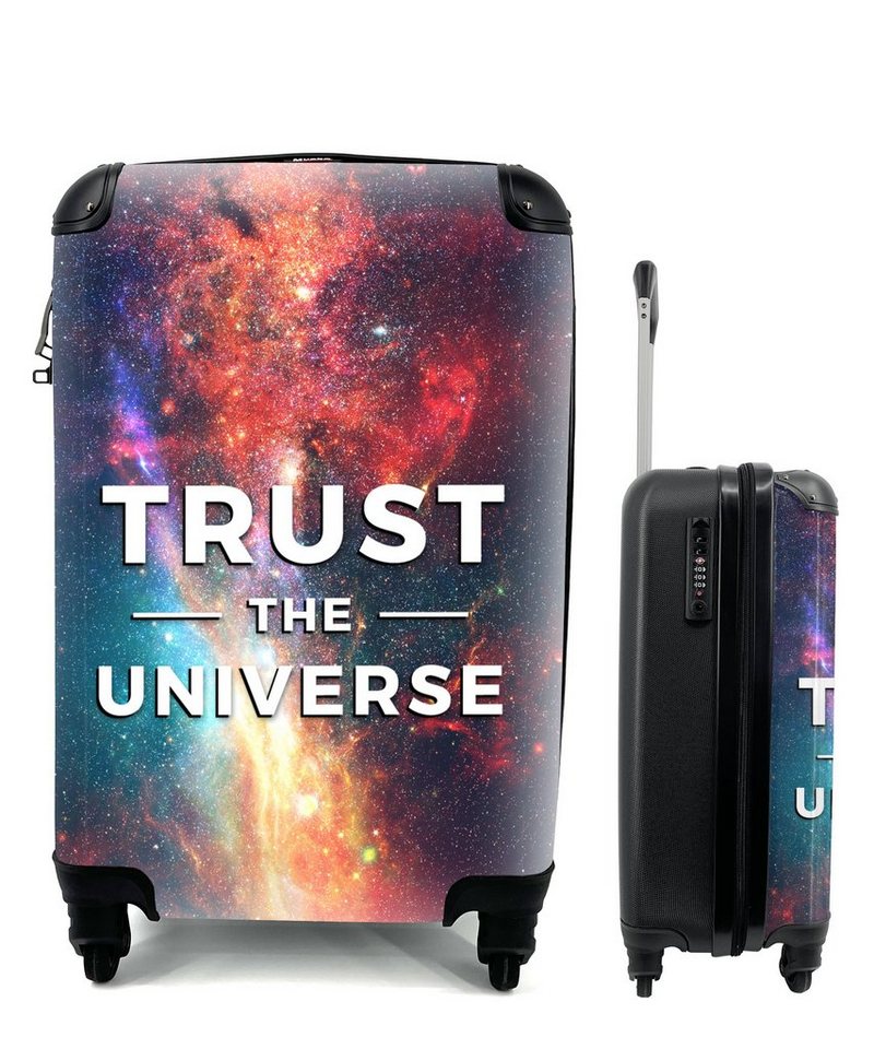 MuchoWow Handgepäckkoffer Weltraum - Zitate - 'Vertraue dem Universum' - Sprichwörter - Jungen -, 4 Rollen, Reisetasche mit rollen, Handgepäck für Ferien, Trolley, Reisekoffer von MuchoWow