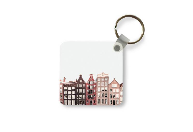 MuchoWow Schlüsselanhänger Amsterdam - Architektur - Häuser - Straße, Quadratisch, Accessoire Auto / Haus / Rucksack / Handtasche, 5x5 cm von MuchoWow