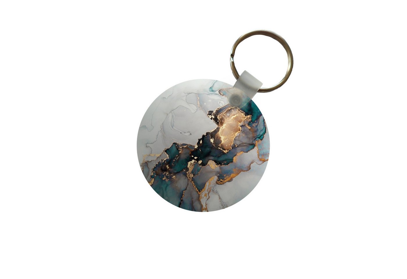 MuchoWow Schlüsselanhänger Blau - Marmor - Gold, Rund, Geschenk für Damen / Herren / Kinder mit Schlüsselring, 5x5 cm von MuchoWow