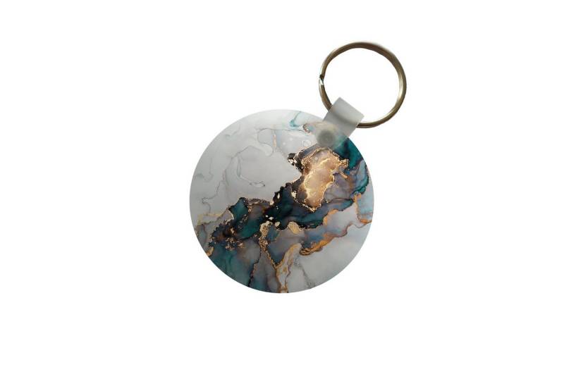 MuchoWow Schlüsselanhänger Blau - Marmor - Gold, Rund, Geschenk für Damen / Herren / Kinder mit Schlüsselring, 5x5 cm von MuchoWow