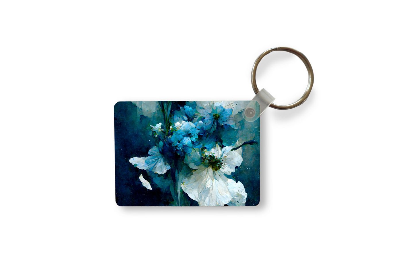 MuchoWow Schlüsselanhänger Blumen - Blumenstrauß - Farbe - Blau, Rechteckig mit Schlüsselring, Geschenk, Accessoire, 6x4 cm MuchoWow Schlüsselanhänger Blumen - Blumenstrauß - Farbe - Blau, Rechteckig mit Schlüsselring, Geschenk, Accessoire, 6x4 cm von MuchoWow