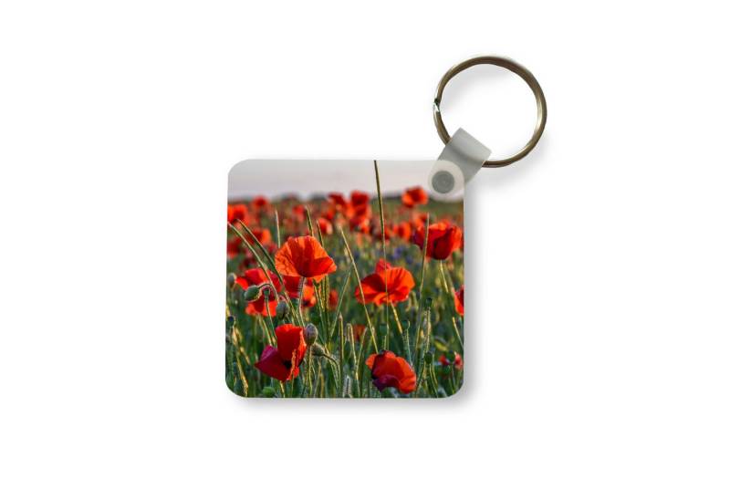 MuchoWow Schlüsselanhänger Blumen - Mohnblumen - Natur - Rot, Quadratisch, Accessoire Auto / Haus / Rucksack / Handtasche, 5x5 cm von MuchoWow