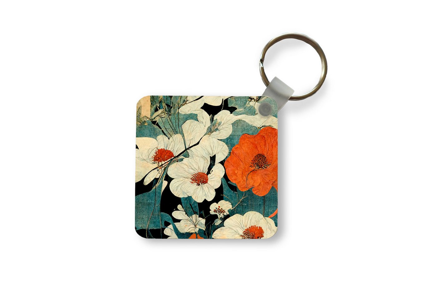 MuchoWow Schlüsselanhänger Blumen - Pflanzen - Vintage - Asien - Orange, Quadratisch, Accessoire Auto / Haus / Rucksack / Handtasche, 5x5 cm MuchoWow Schlüsselanhänger Blumen - Pflanzen - Vintage - Asien - Orange, Quadratisch, Accessoire Auto / Haus / Rucksack / Handtasche, 5x5 cm von MuchoWow