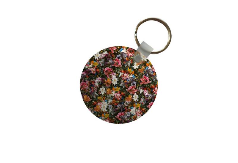 MuchoWow Schlüsselanhänger Blumen - Schmetterling - Design - Kunst - Abstrakt - Malerei - Alte Me, Rund, Geschenk für Damen / Herren / Kinder mit Schlüsselring, 5x5 cm von MuchoWow