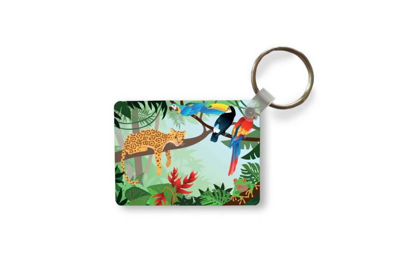 MuchoWow Schlüsselanhänger Dschungeltiere - Tukan - Jungen - Mädchen - Leopard, Rechteckig mit Schlüsselring, Geschenk, Accessoire, 6x4 cm MuchoWow Schlüsselanhänger Dschungeltiere - Tukan - Jungen - Mädchen - Leopard, Rechteckig mit Schlüsselring, Geschenk, Accessoire, 6x4 cm von MuchoWow