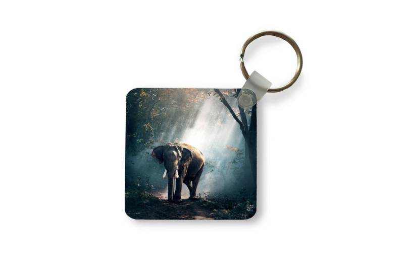 MuchoWow Schlüsselanhänger Elefant - Tiere - Licht - Wald - Natur - Wildtiere, Quadratisch, Accessoire Auto / Haus / Rucksack / Handtasche, 5x5 cm von MuchoWow