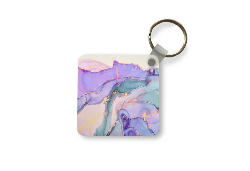 MuchoWow Schlüsselanhänger Gold - Marmor - Lila, Quadratisch, Accessoire Auto / Haus / Rucksack / Handtasche, 5x5 cm von MuchoWow