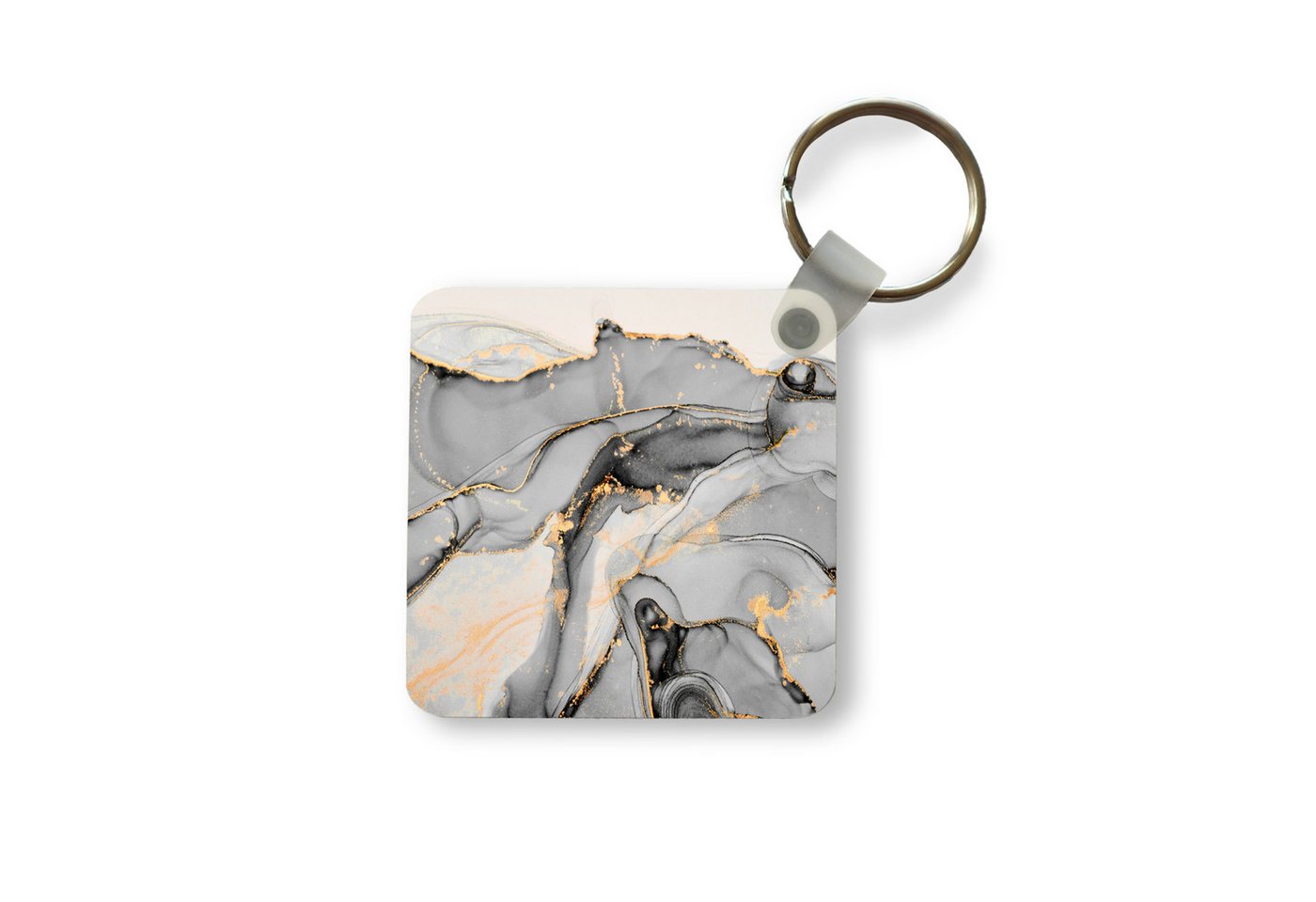 MuchoWow Schlüsselanhänger Marmor - Gold - Grau, Quadratisch, Accessoire Auto / Haus / Rucksack / Handtasche, 5x5 cm von MuchoWow