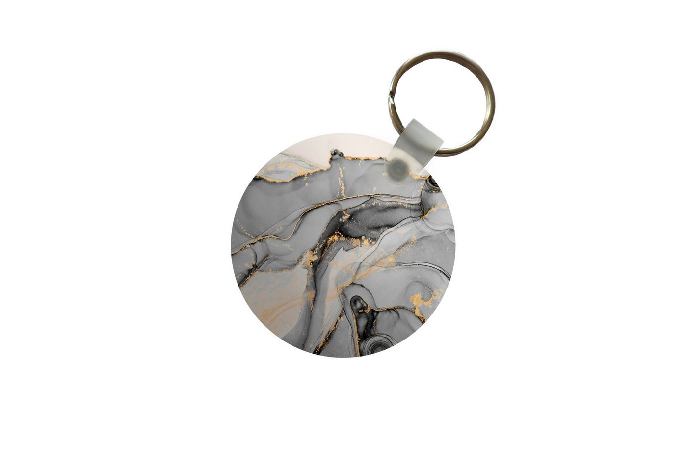 MuchoWow Schlüsselanhänger Marmor - Gold - Grau, Rund, Geschenk für Damen / Herren / Kinder mit Schlüsselring, 5x5 cm von MuchoWow