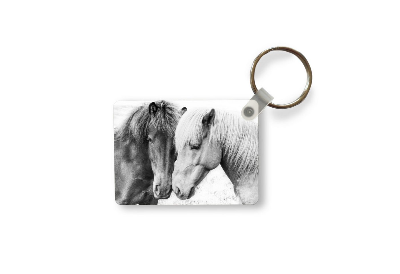 MuchoWow Schlüsselanhänger Pferde - Tiere - Schwarz und weiß - Natur, Rechteckig mit Schlüsselring, Geschenk, Accessoire, 6x4 cm MuchoWow Schlüsselanhänger Pferde - Tiere - Schwarz und weiß - Natur, Rechteckig mit Schlüsselring, Geschenk, Accessoire, 6x4 cm von MuchoWow