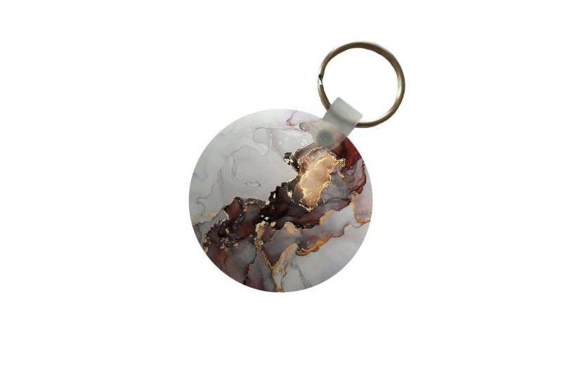 MuchoWow Schlüsselanhänger Rot - Marmor - Gold, Rund, Geschenk für Damen / Herren / Kinder mit Schlüsselring, 5x5 cm von MuchoWow