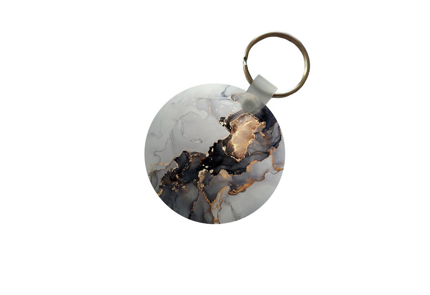 MuchoWow Schlüsselanhänger Schwarz - Marmor - Luxus - Gold, Rund, Geschenk für Damen / Herren / Kinder mit Schlüsselring, 5x5 cm von MuchoWow