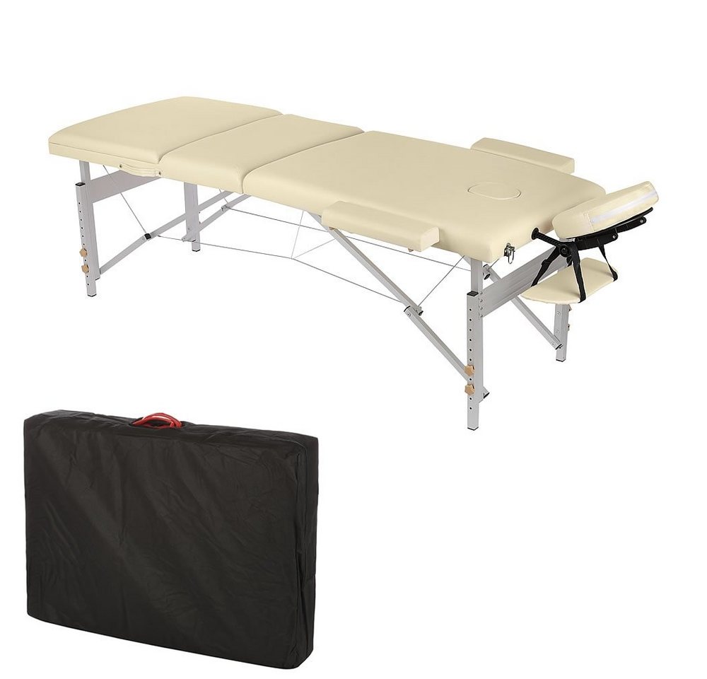 Mucola Massageliege Aluminium 3 Zonen Massageliege Massagebank 12,5 KG Mobile Beige/Creme von Mucola