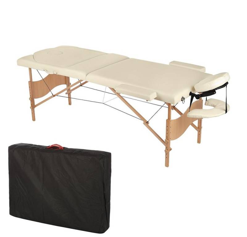 Mucola Massageliege Massageliege 3 Zonen Massagebank Beige/Creme klappbar Kosmetikliege (Liege mit Transporttasche, 1-St., mit Transporttasche), einfacher Transport von Mucola