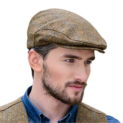 Mucros Weavers Irish Flat Cap Herren Trinity Tweed Hut Driving Cap Made in Irland, Braun Fischgrätmuster, Large von Mucros Weavers