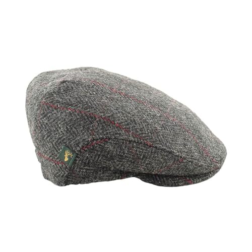 Mucros Weavers Irish Flat Cap Herren Trinity Tweed Hut Driving Cap Made in Irland, Grau/Fischgrätmuster, Large von Mucros Weavers