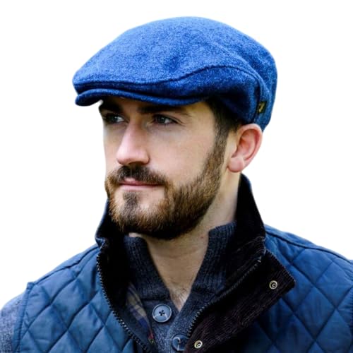 Mucros Weavers Irish Flat Cap Herren Trinity Tweed Hut Driving Cap Made in Irland, blau, Large von Mucros Weavers