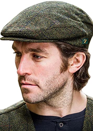 Mucros Weavers Irish Trinity Flat Cap für Herren Newsboy Hut, Col 27 (Grünes Fischgräten), XX-Large von Mucros Weavers