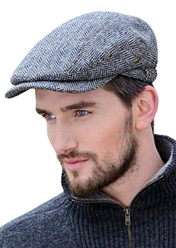 Mucros Weavers Kerry Cap Irish Hat für Herren Fischgrätenwolle, Col 1 Salz/Pfeffer Fischgräten), MEDIUM von Mucros Weavers