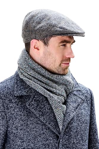 Mucros Weavers Men's Irish Trinity Flat Cap Driving Cap Made in Ireland (Grey, Large) von Mucros Weavers