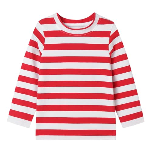 Mud Kingdom 5 Jahre Jungen T-Shirts Für Kleinen Jungen Langärmelig Gestreift T-Shirt Rollkragen Tops Baumwolle Rot Streifen Weiß von Mud Kingdom