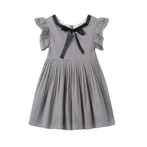 Mud Kingdom 7-8 Jahre Kleine Mädchen Kleid Rüschen A-Linie Baumwolle Sommer Kleider Ärmellos Geburtstag Grau von Mud Kingdom