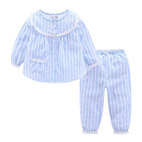 Mud Kingdom Boutique Kleine Mädchen Pyjama Set Spitze Langarm 7-8 Jahre Blau von Mud Kingdom