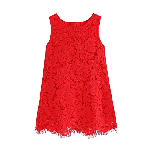 Mud Kingdom Kinder Mädchen helle Elegante Spitze ärmellose Kleider Rot 7-8 Jahre von Mud Kingdom