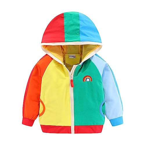 Mud Kingdom Junge Zip Up Kapuzenpullover Sweatshirt mit Haube Regenbogen Patchwork 7 Jahre von Mud Kingdom