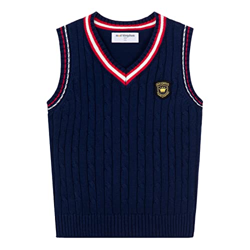 Mud Kingdom Jungen Navy Bluee Westen V-Ausschnitt Rippstrick Pullunder Weste Für Kleiner Junge Preppy-Stil Zurück Zur Schuluniform 6 Jahre von Mud Kingdom