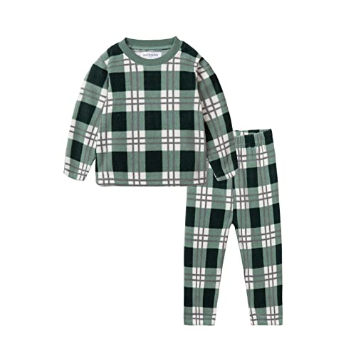 Mud Kingdom Jungen Schlafanzug Pyjama Kinder Baumwolle Zweiteiliger Schlafanzüge Set Herbst Winter Weihnachten Nachtwäsche Polar Fleece Grüner Plaid 2 Jahre von Mud Kingdom