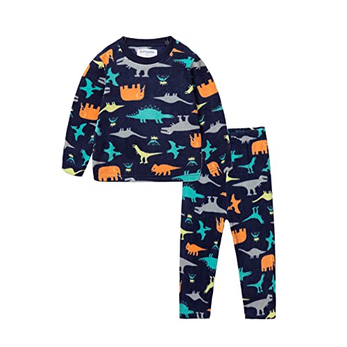 Mud Kingdom Jungen Schlafanzug Pyjama Kinder Baumwolle Zweiteiliger Schlafanzüge Set Herbst Winter Weihnachten Nachtwäsche Polar Fleece Marineblauer Dinosaurier 7 Jahre von Mud Kingdom