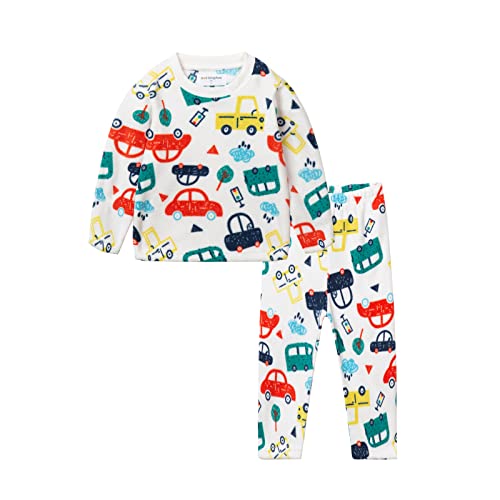 Mud Kingdom Jungen Schlafanzug Pyjama Kinder Baumwolle Zweiteiliger Schlafanzüge Set Herbst Winter Weihnachten Nachtwäsche Polar Fleece Weißes Auto 2 Jahre von Mud Kingdom