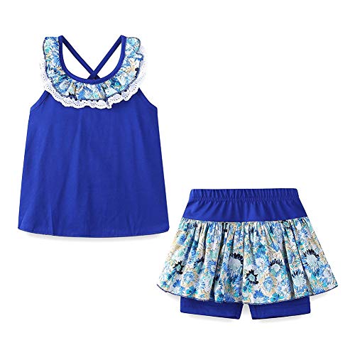 Mud Kingdom Kinder Mädchen Ärmellos T-Shirt Top und Rock Hose Outfits Set Bekleidungsset Sommer Strand Urlaub Blau 7-8 Jahre von Mud Kingdom