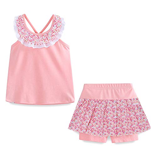 Mud Kingdom Kinder Mädchen Ärmellos T-Shirt Top und Rock Hose Outfits Set Bekleidungsset Sommer Strand Urlaub Hell-Pink 7-8 Jahre von Mud Kingdom