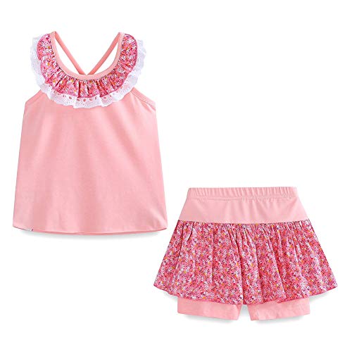 Mud Kingdom Kinder Mädchen Ärmellos T-Shirt Top und Rock Hose Outfits Set Bekleidungsset Sommer Strand Urlaub Rosa 4-5 Jahre von Mud Kingdom