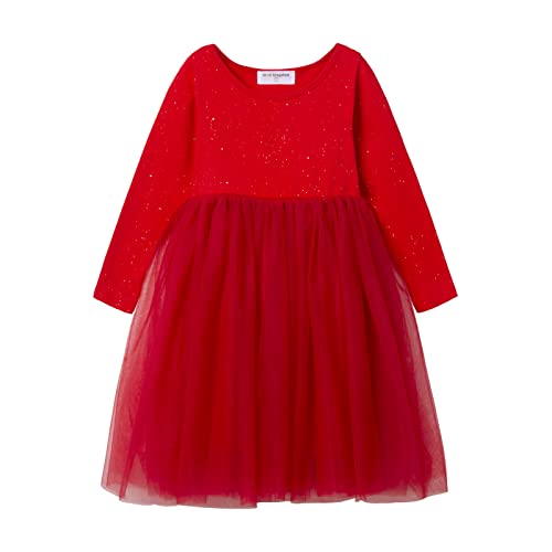 Mud Kingdom Kleider für Mädchen Glitzerndes Prinzessin Tüllkleid Einfarbig Langarm Rot 7-8 Jahre von Mud Kingdom
