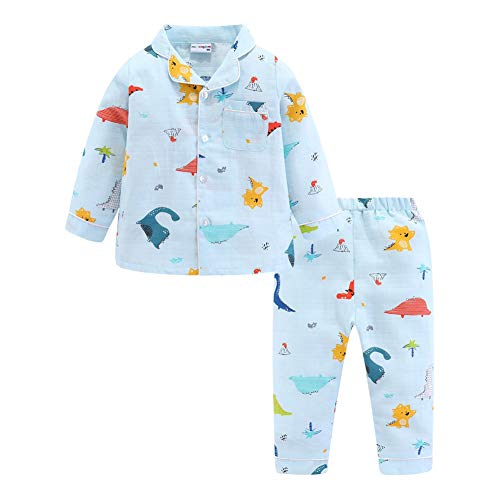 Mud Kingdom Kleine Jungen Karikatur Pyjama-Set mit Kragen Nettes Dinosaurier Blau 7-8 Jahre von Mud Kingdom