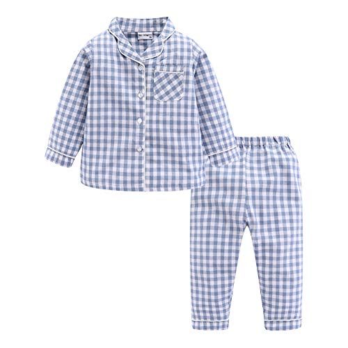 Mud Kingdom Kleine Jungen Kragen Pyjama Set Langarm Niedlich Plaid Blau 7-8 Jahre von Mud Kingdom