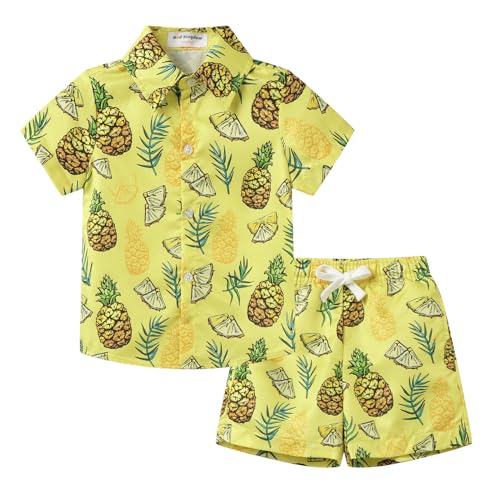 Mud Kingdom Kleine Jungen-Outfits Hemd Shorts Sommer Hawaiianische 2-Teile-Sets Für Junge Ananas-Druck Gelb 6 Jahre von Mud Kingdom
