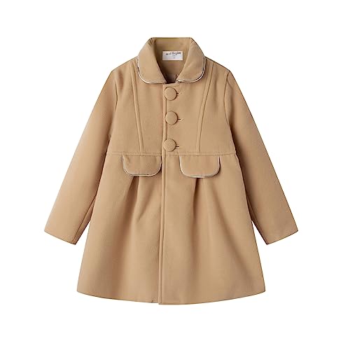 Mud Kingdom Kleine Mädchen 5 Jahre Langarm Mantel Mittellang Einfarbig Winter Jacken Revers Peacoat Loose Trenchcoat Beige von Mud Kingdom
