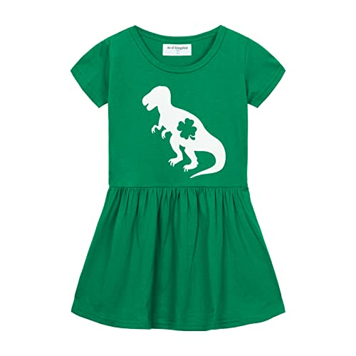 Mud Kingdom Kleine Mädchen Grünes Kleid Klee St. Patrick's Day Urlaub Kurzarm Netter Cartoon Dinosaurier 5 Jahre von Mud Kingdom