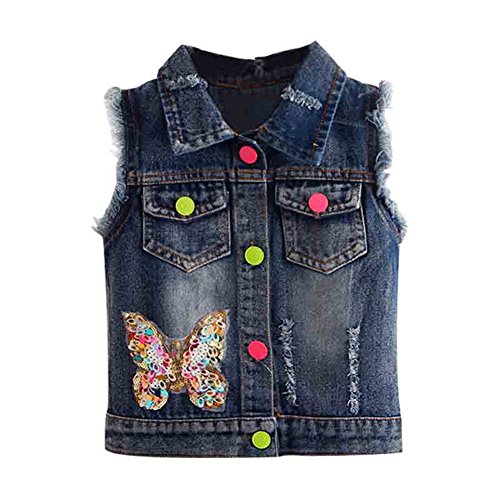 Mud Kingdom Kleine Mädchen Jeansweste Jacke Funkelnd Schmetterling Pailletten 9-10 Jahre Dunkelblau von Mud Kingdom