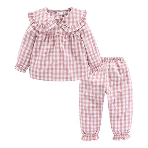Mud Kingdom Kleine Mädchen Pyjama Sets Peter Pan Kragen Süß Kariertes Rosa 7-8 Jahre von Mud Kingdom