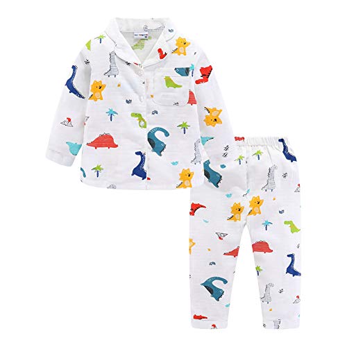 Mud Kingdom Kleinkind Jungen Karikatur Pyjama Set mit Kragen Netter Dinosaurier Weiß 2 Jahre von Mud Kingdom