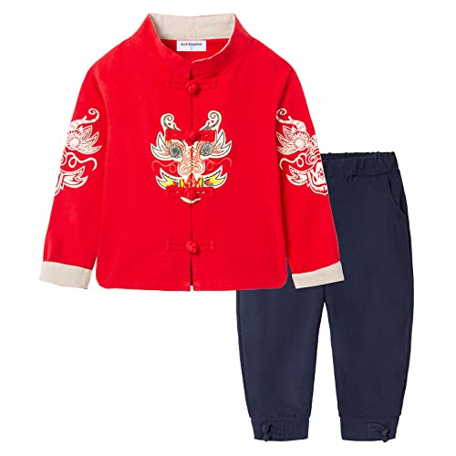 Mud Kingdom Kleinkind Jungen Outfits Tang-Stil Chinesisches Neujahr Anzug Rot 3 Jahre von Mud Kingdom