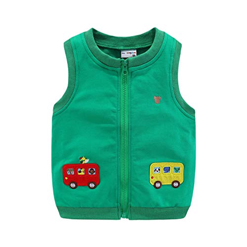 Mud Kingdom Kleinkind Jungen Gilets Vollverschluss Rundhals Bodywarmer Für Junge Ärmellose Oberbekleidung Bus Stickerei Grün 3 Jahre von Mud Kingdom