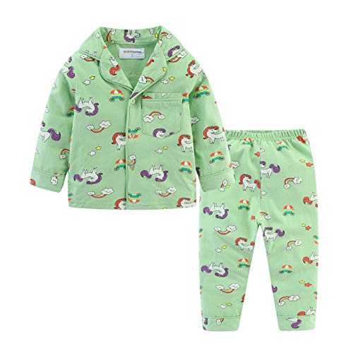 Mud Kingdom Kleinkind Mädchen Einhorn Pyjama Set Karikatur Langarm Nachtwäsche Grün 3 Jahre von Mud Kingdom