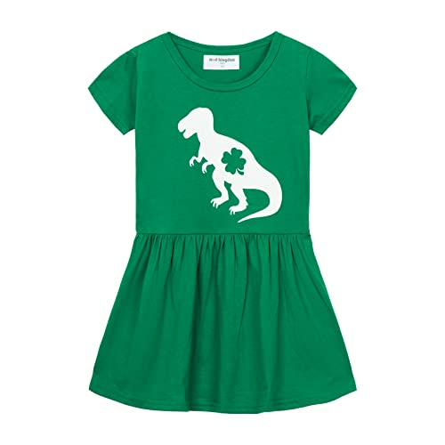 Mud Kingdom Kleinkind Mädchen Grünes Kleid Klee St. Patrick's Day Urlaub Kurzarm Netter Cartoon Dinosaurier 4 Jahre von Mud Kingdom